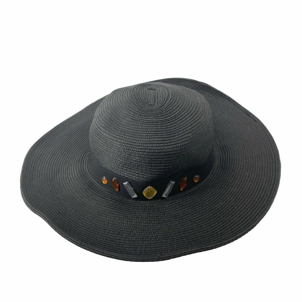 Jessica McClintock Black Floppy Beach Hat Jeweled
